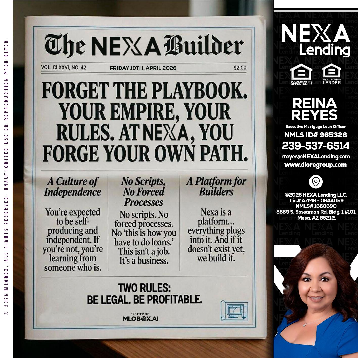 THE NEXA BUILDER - Reina Reyes -Executive Mortgage Loan Officer