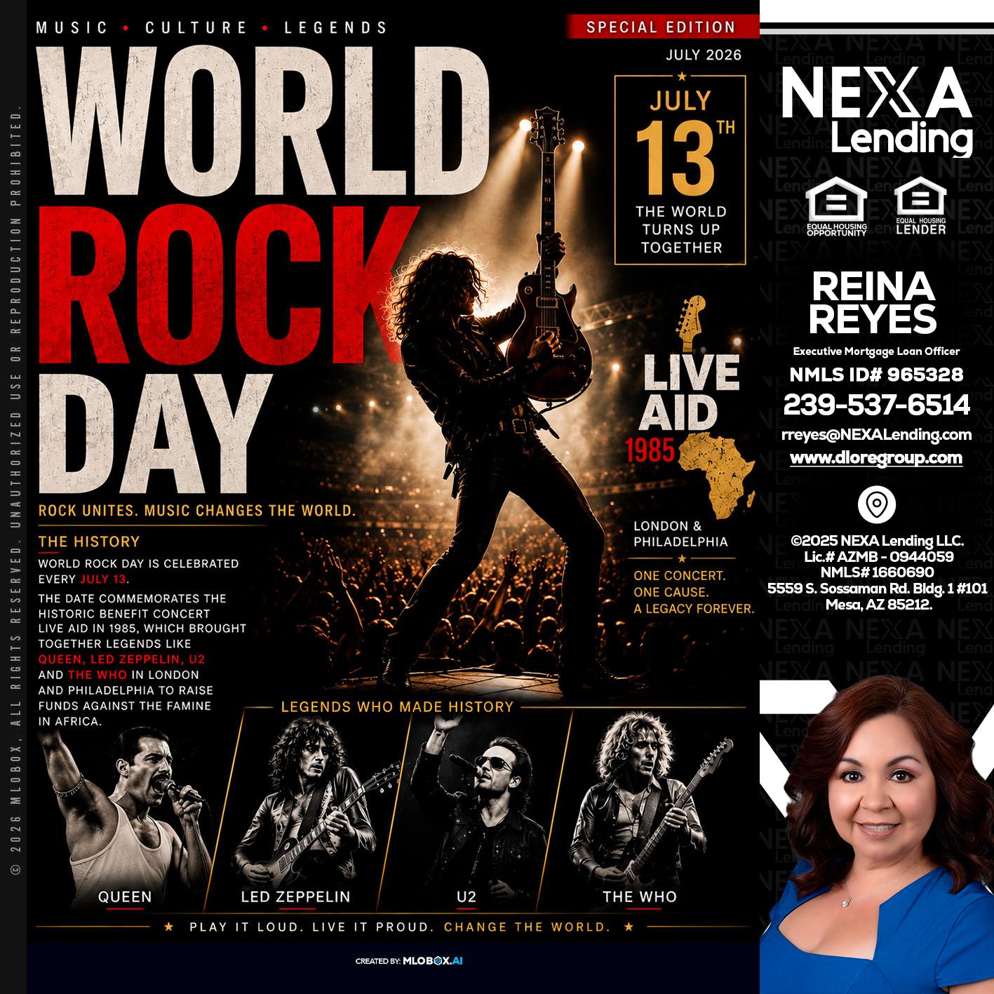 WORLD ROCK MUSIC DAY - Reina Reyes -Executive Mortgage Loan Officer